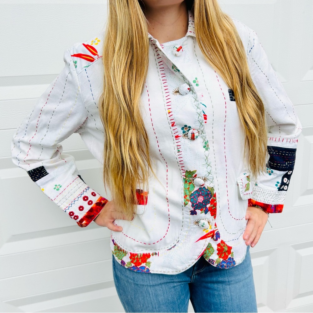 Grandma Chic Patchwork Embroidered Jacket Casual … - image 2